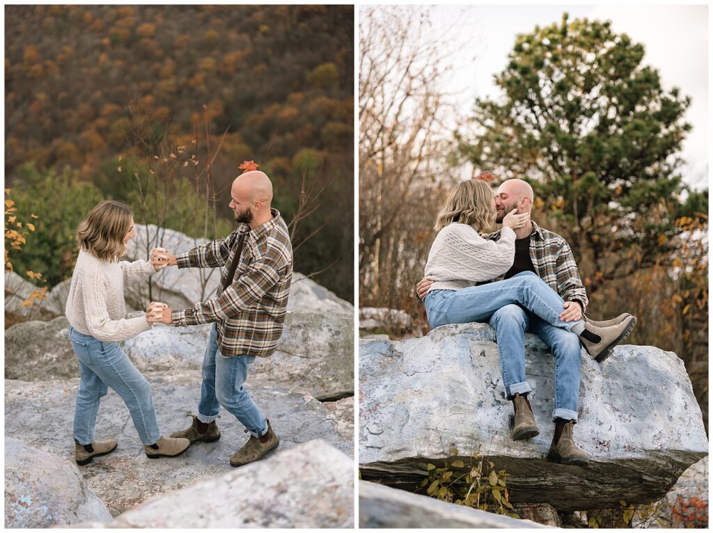 Couple sitting on a rock