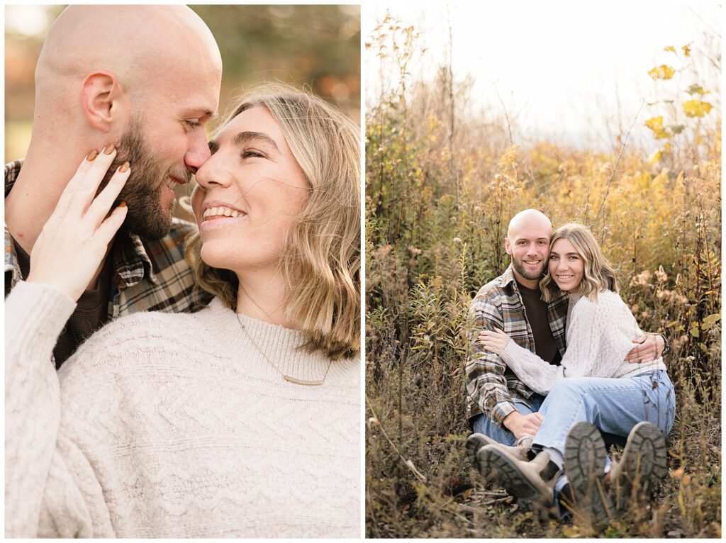 Close up detail photo of couple kissing and sitting shot.