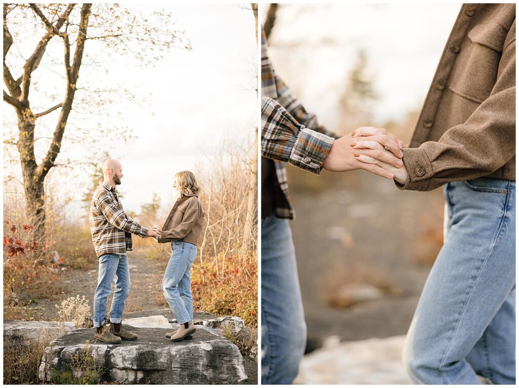 Detail photo of couple standing on rocks