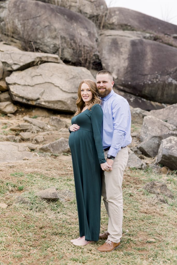 Couple at Gettysburg Devil's Den for maternity pictures